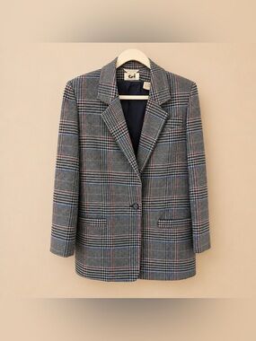 Vintage CPI Central Park International 100% Wool Plaid Blazer Size 10